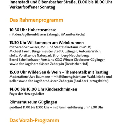 Genussmarkt &bdquo;Wilde Sau & Wein&ldquo; in G&uuml;glingen